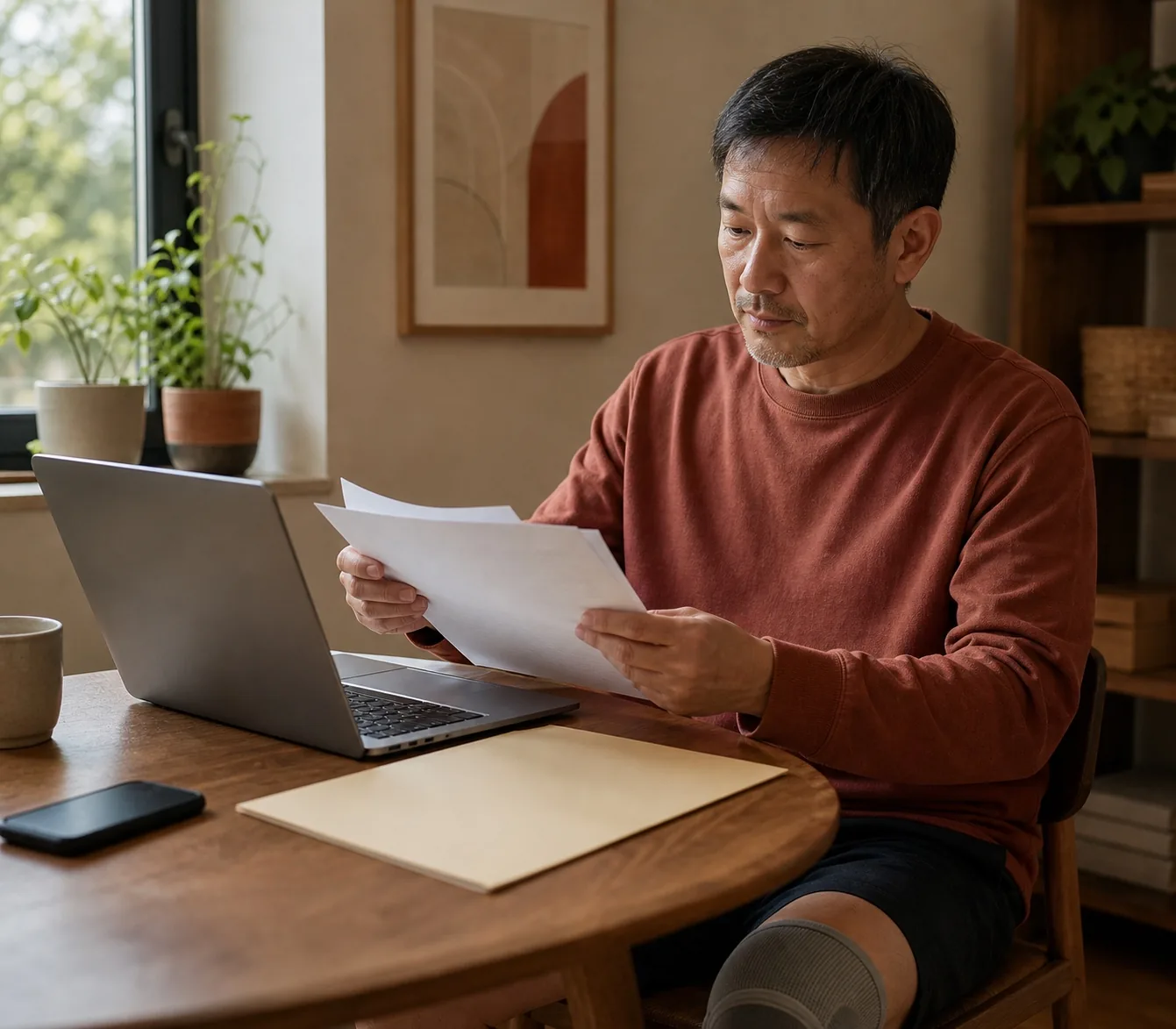 A client reviewing an injury claim file remotely.